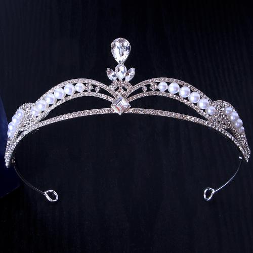 Bridal Tiaras Zinc Alloy with Plastic Pearl fashion jewelry & for woman & with rhinestone width 145mm height 42mm Sold By PC