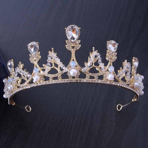 Bridal Tiaras, Tibetan Style, with Crystal & Plastic Pearl, fashion jewelry & for woman & with rhinestone, more colors for choice, width 152mm, height 72mm, Sold By PC