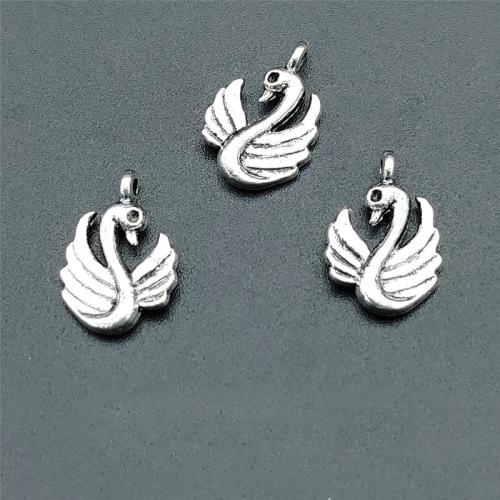 Pendentifs animaux en alliage de zinc, cygne, Plaqué de couleur d'argent, DIY, protéger l'environnement, sans nickel, plomb et cadmium, 12x17mm, Trou:Environ 1.5mm, Environ 100PC/sac, Vendu par sac