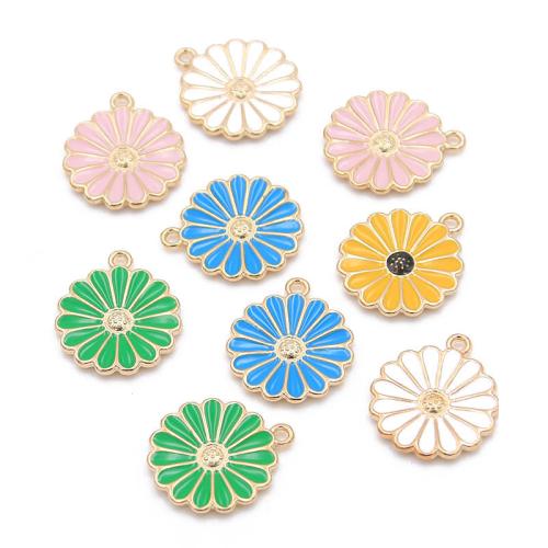 Tibetan Style Enamel Pendants, Daisy, KC gold color plated, DIY, more colors for choice, nickel, lead & cadmium free, 18x21mm, Hole:Approx 2mm, Approx 100PCs/Bag, Sold By Bag