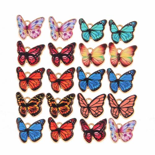 Pingentes de esmalte de liga de zinco, Borboleta, Banhado a cor de ouro de KC, DIY, Mais cores pare escolha, níquel, chumbo e cádmio livre, 17x18mm, Buraco:Aprox 2mm, Aprox 100PCs/Bag, vendido por Bag