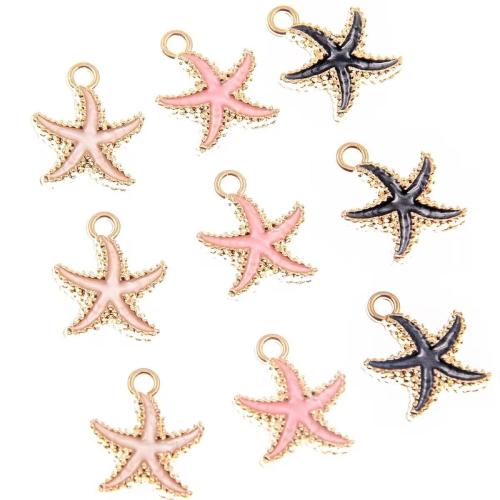 Tibetan Style Enamel Pendants, Starfish, KC gold color plated, DIY, more colors for choice, nickel, lead & cadmium free, 15x19mm, Hole:Approx 2mm, Approx 100PCs/Bag, Sold By Bag