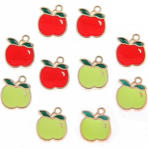 Tibetan Style Enamel Pendants, Apple, KC gold color plated, DIY, more colors for choice, nickel, lead & cadmium free, 13x18mm, Approx 100PCs/Bag, Sold By Bag