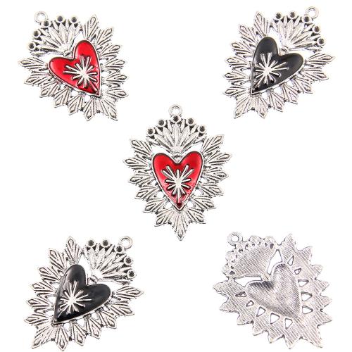 Tibetan Style Enamel Pendants, Heart, antique silver color plated, DIY, more colors for choice, nickel, lead & cadmium free, 33x43mm, Hole:Approx 1mm, Approx 100PCs/Bag, Sold By Bag