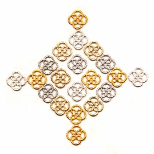 Zinco-Alloy-Connettore, lega in zinco, trifoglio quattro petali, placcato, DIY, nessuno, assenza di nichel,piombo&cadmio, 12x12mm, Appross. 100PC/borsa, Venduto da borsa