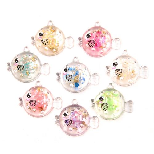 Resin Pendant, Fish, DIY, more colors for choice, 29x26mm, Hole:Approx 1mm, Approx 100PCs/Bag, Sold By Bag