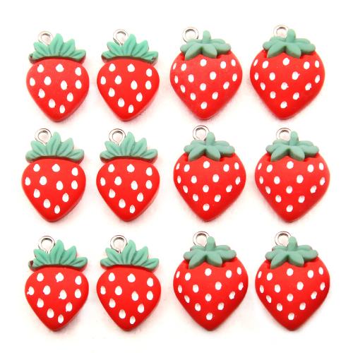 Pendentif en résine, fraise, DIY & normes différentes pour le choix, rouge, Environ 100PC/sac, Vendu par sac