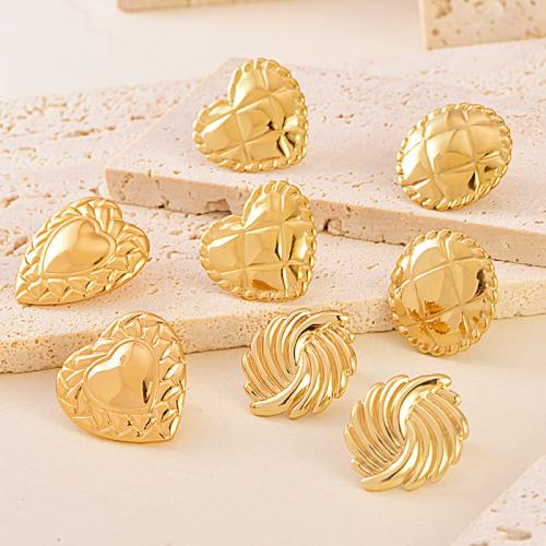 Titanium Steel  Earring gold color plated & for woman Sold By Pair