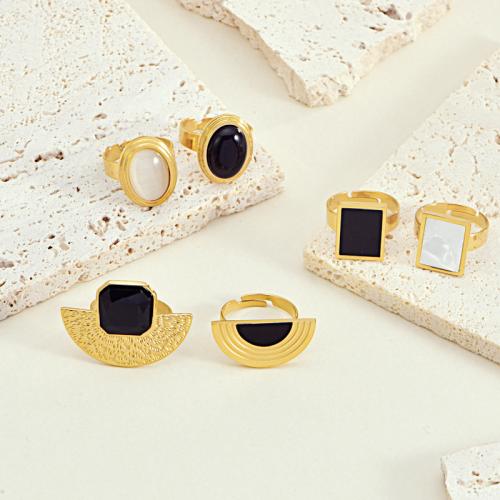 Anillo de dedo de Titantium Acero, Partículas de acero, con Ojo de gato, chapado en color dorado, diferentes estilos para la opción & para mujer & esmalte, más colores para la opción, Vendido por UD