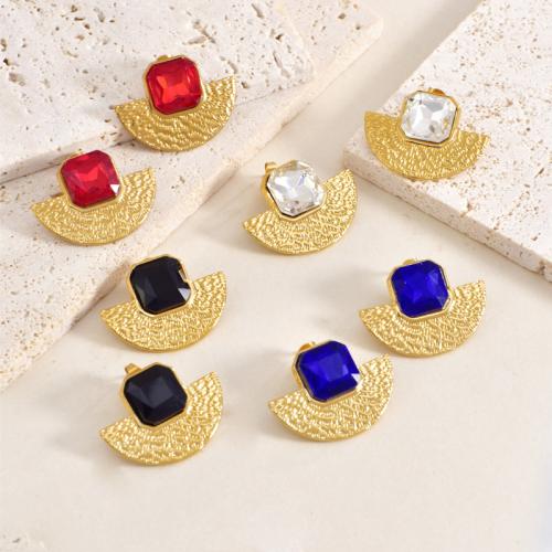 Titanium Steel  Earring, with Cubic Zirconia, gold color plated, for woman, more colors for choice, Sold By Pair