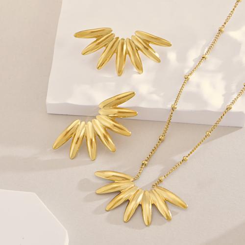 Sets de Joyas, Pendiente de stud & collar, Partículas de acero, chapado en color dorado, 2 piezas & para mujer, más colores para la opción, Vendido por UD