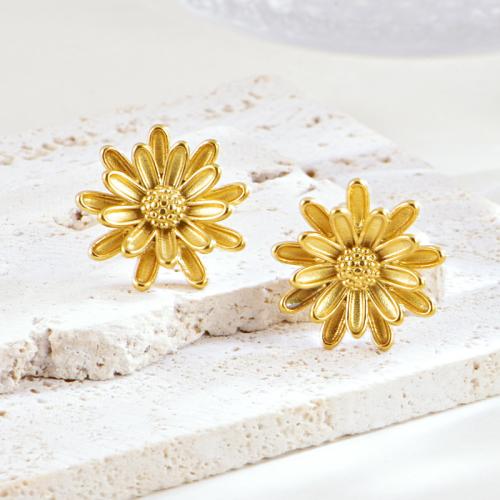 Jewelry Sets Stud Earring & necklace Titanium Steel Flower gold color plated for woman Sold By PC