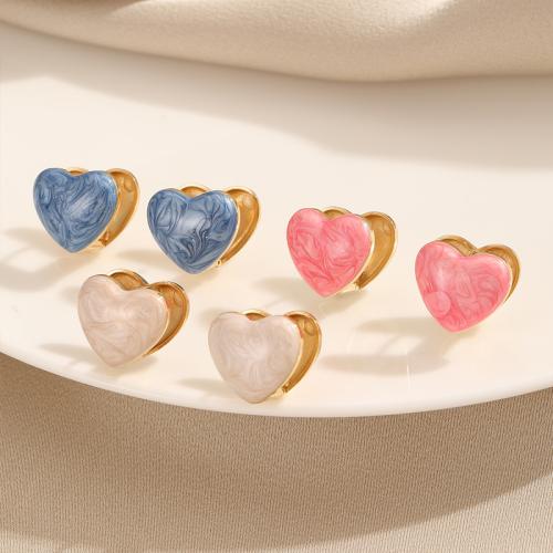 Titanium Steel  Earring Heart gold color plated for woman & enamel Sold By Pair