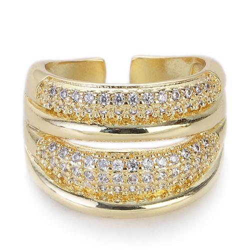 Cúbicos Circonia Micro Pave anillo de latón, metal, chapado en color dorado, micro arcilla de zirconia cúbica & para mujer, libre de níquel, plomo & cadmio, inner diameter:17~20mm, Vendido por UD