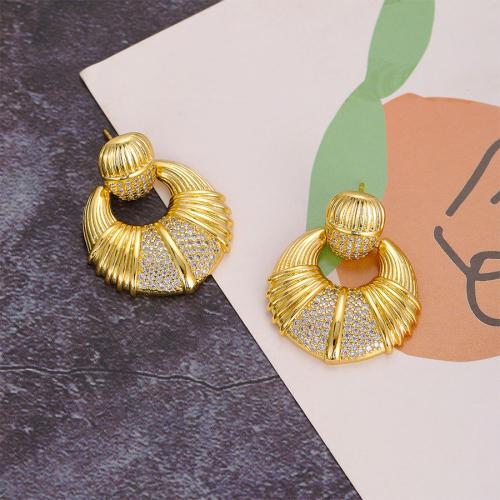 Boucles d'oreilles en laiton zircon cubique pavent, Placage, pavé de micro zircon & pour femme, plus de couleurs à choisir, protéger l'environnement, sans nickel, plomb et cadmium, Vendu par paire