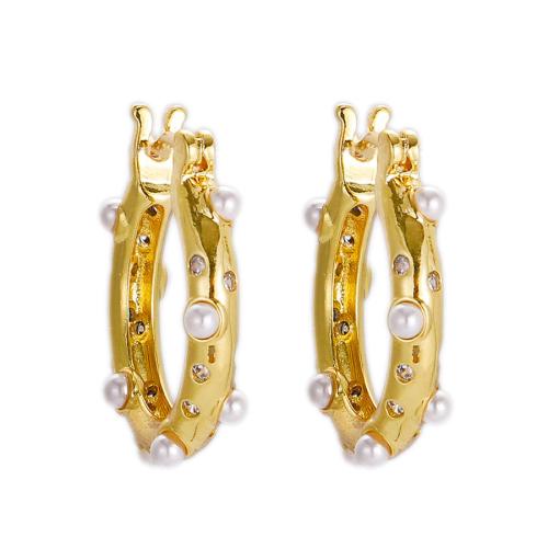 Cubic Zirconia Micro Pave Brass Earring with Plastic Pearl plated micro pave cubic zirconia & for woman nickel lead & cadmium free Sold By Pair