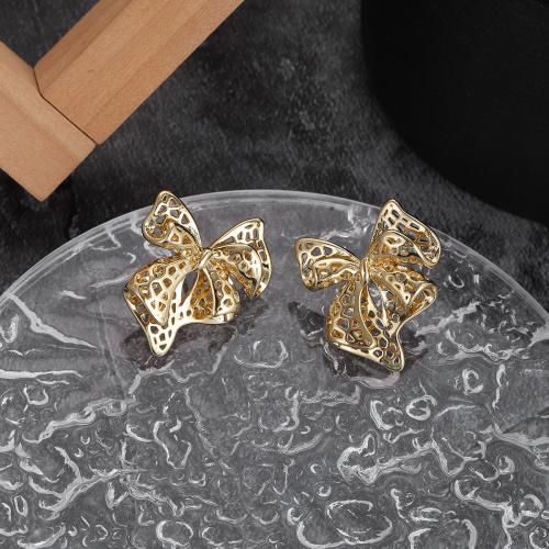 Brass Stud Earring, Bowknot, gold color plated, for woman, nickel, lead & cadmium free, Sold By Pair