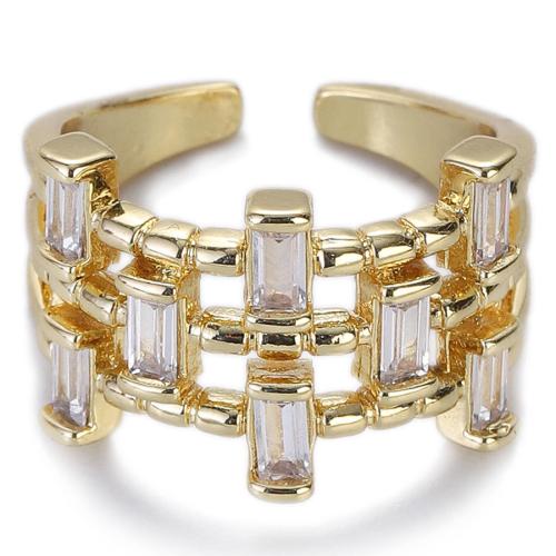 Cubic Zirconia Micro Pave Brass Ring gold color plated micro pave cubic zirconia & for woman nickel lead & cadmium free Sold By Pair