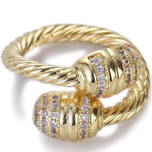 Cubique anneau en laiton Circonia Micro Pave, Placage de couleur d'or, pavé de micro zircon & pour femme, plus de couleurs à choisir, protéger l'environnement, sans nickel, plomb et cadmium, inner diameter:17~20mm, Vendu par PC