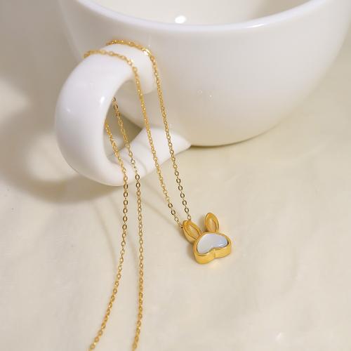 Titanium Steel Necklace with White Shell with 5cm extender chain gold color plated fashion jewelry golden Length 40 cm Sold By PC