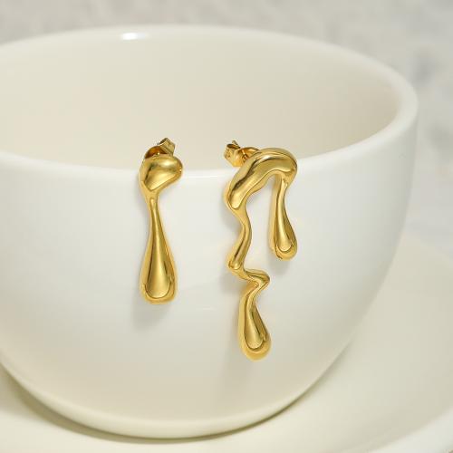 Titanium Steel  Earring, gold color plated, fashion jewelry, golden, Sold By Pair