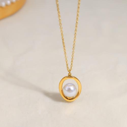 Titanium Steel Necklace with Plastic Pearl with 5cm extender chain gold color plated fashion jewelry golden Length 40 cm Sold By PC