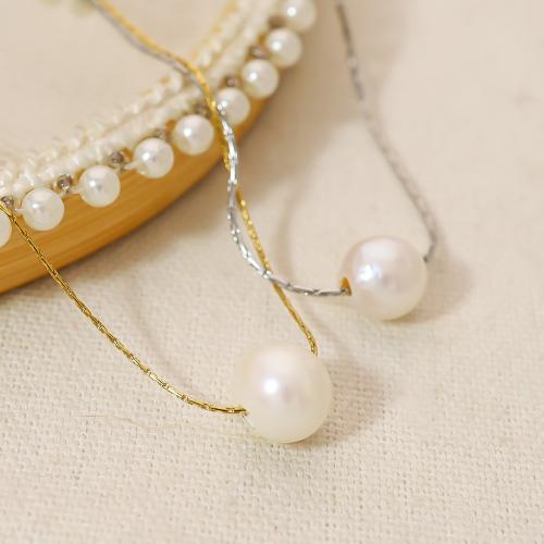 Titanium Steel Necklace with Plastic Pearl plated fashion jewelry Sold By PC