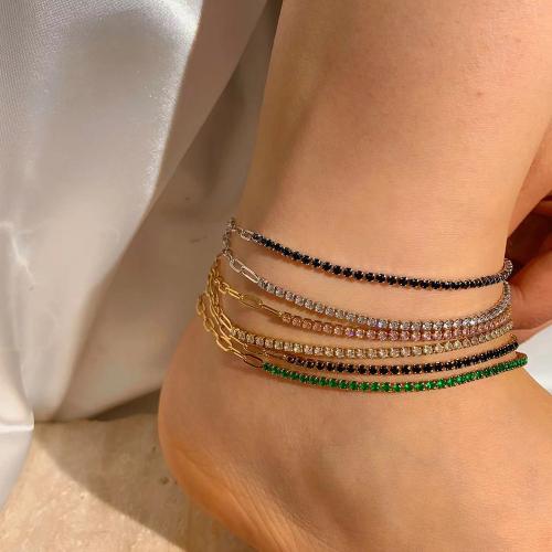 Fashion Jewelry Anklet, Acier titane, avec 5cm chaînes de rallonge, Placage, bijoux de mode & pavé de micro zircon, plus de couleurs à choisir, Longueur:20 cm, Vendu par PC