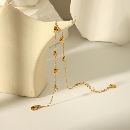 Fashion Jewelry Anklet, Acier titane, avec 5cm chaînes de rallonge, Placage de couleur d'or, bijoux de mode & pavé de micro zircon, doré, Longueur 23 cm, Vendu par PC