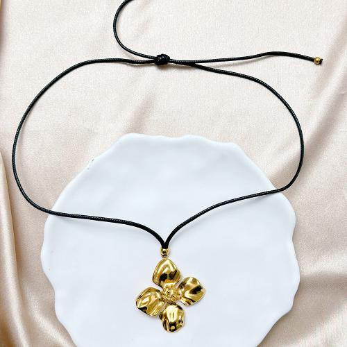 Titanium Steel Necklace with Wax Cord gold color plated fashion jewelry golden Sold By PC