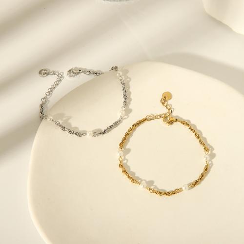 Titanium Steel Bracelet & Bangle with Plastic Pearl with 3cm extender chain plated fashion jewelry Length 16 cm Sold By PC