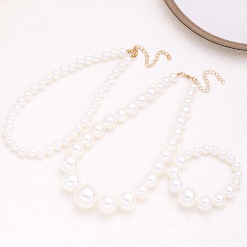 Jewelry Sets, bracelet & necklace, Plastic Pearl, handmade, three pieces & fashion jewelry & for woman, white, Sold By Set