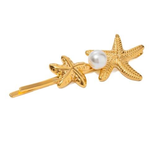 Hair Slide, 304 Stainless Steel, with Plastic Pearl, fashion jewelry & for woman, gold, Sold By PC