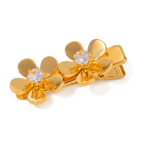 Clips de pico, acero inoxidable 304, Flor, para mujer & con diamantes de imitación, dorado, Vendido por UD