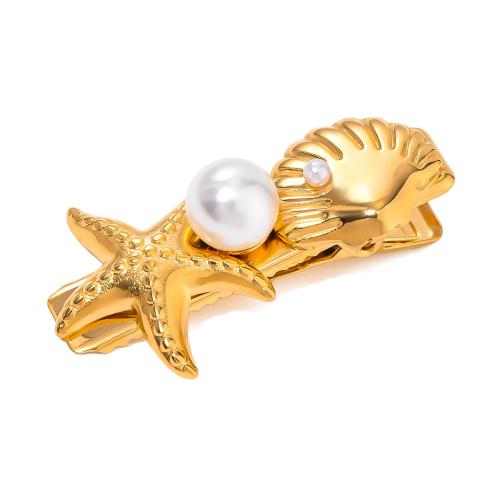 Alligator Hair Clip, 304 Stainless Steel, with Plastic Pearl, for woman, gold, Sold By PC