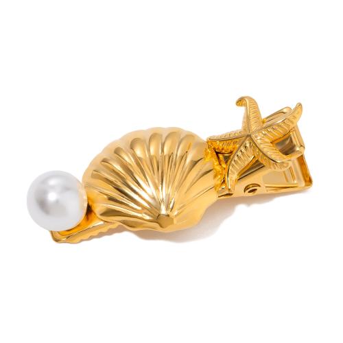 Alligator Hair Clip, 304 Stainless Steel, with Plastic Pearl, for woman, gold, Sold By PC