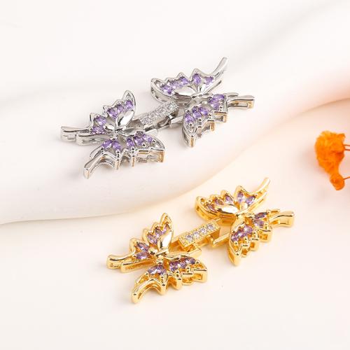 Brass Fold Over Clasp, Butterfly, plated, DIY & micro pave cubic zirconia, more colors for choice, 37.80x16.15mm, Sold By PC