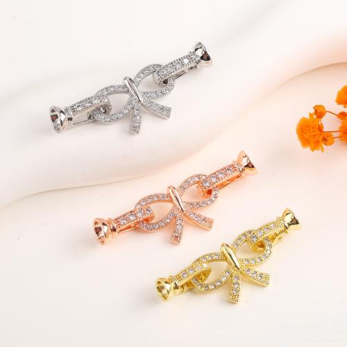 Brass Jewelry Clasps, Bowknot, plated, DIY & micro pave cubic zirconia, more colors for choice, 39.60x13.14mm, Sold By PC