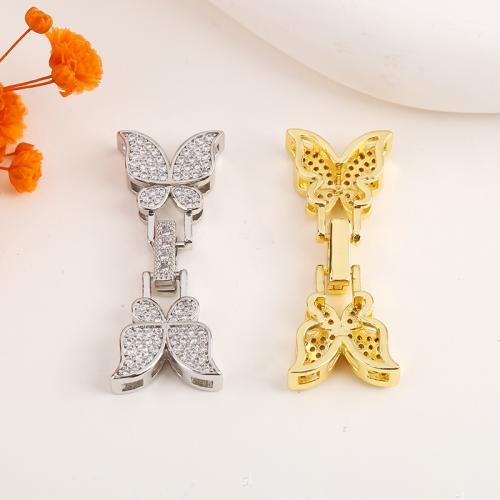 Brass Fold Over Clasp, Butterfly, plated, DIY & micro pave cubic zirconia, more colors for choice, 33.40x13.35mm, Sold By PC