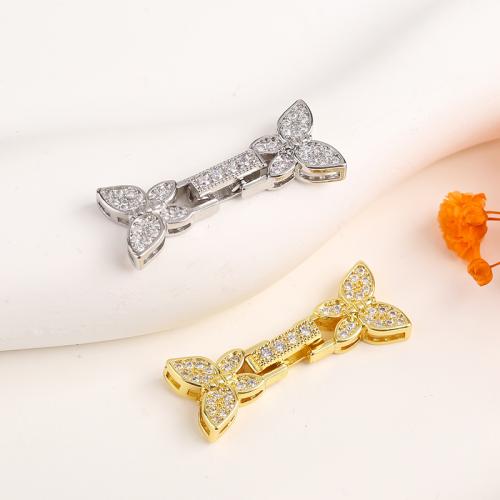 Brass Fold Over Clasp, Butterfly, plated, DIY & micro pave cubic zirconia, more colors for choice, 28.80x11.40mm, Sold By PC