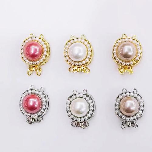 Brass Bayonet Clasp, with Plastic Pearl, plated, DIY, more colors for choice, 19.80x15.60mm, Sold By PC