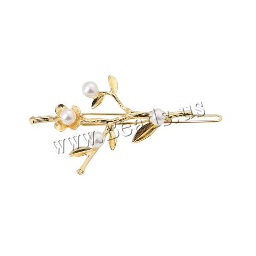 Hair Clip, Tibetan Style, with Plastic Pearl, plated, for woman, golden, Sold By PC