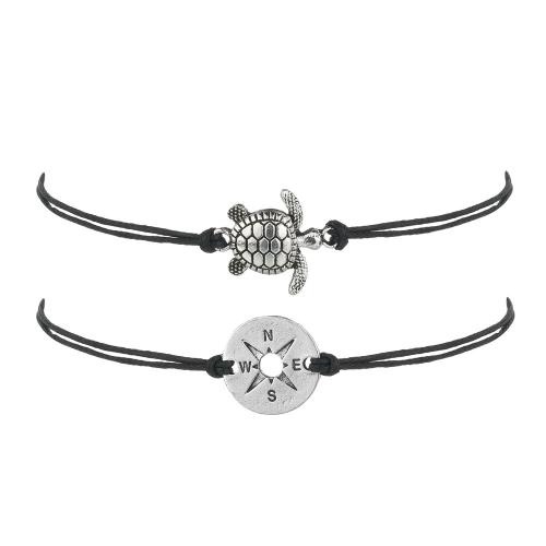 Bracelet de cheville en alliage de zinc, avec corde de cire, 2 pièces & pour femme, plus de couleurs à choisir, Longueur:Environ 16-28 cm, Vendu par fixé