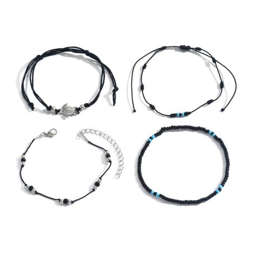 Zinc Alloy Anklet with Seedbead & Wax Cord & Copper Coated Plastic & Acrylic 4 pieces & for woman mixed colors Sold By Set