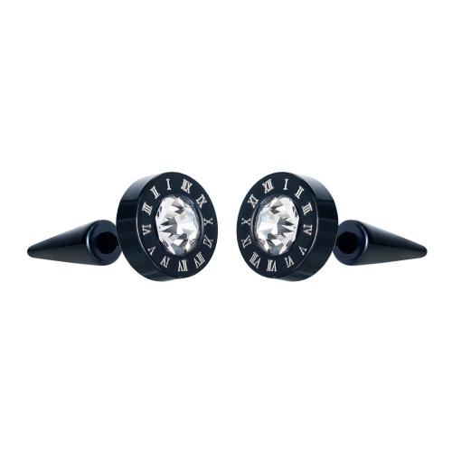 Pendientes de Acero Inoxidable, acero inoxidable 304, chapado, micro arcilla de zirconia cúbica & para hombre, Negro, Vendido por Par