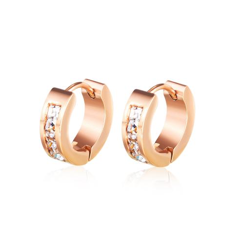 Titanium Steel  Earring plated micro pave cubic zirconia & for woman rose gold color Sold By Pair