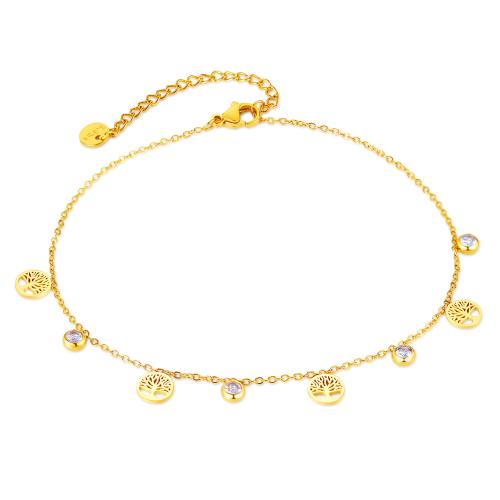 Tobillera de joyería de moda, Partículas de acero, micro arcilla de zirconia cúbica & para mujer, dorado, Vendido por UD