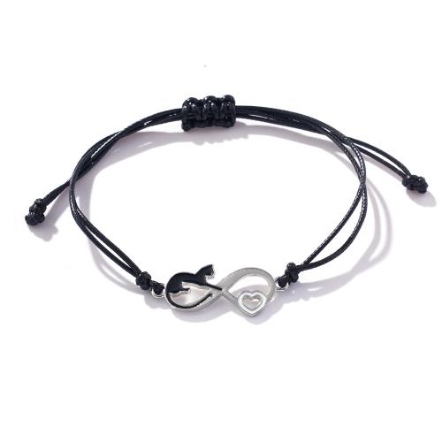 Pulsera de Aleación de Zinc, con Cordón de cera, chapado, para mujer & esmalte, plateado, Vendido por UD