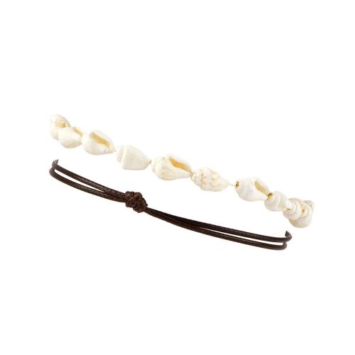 Fashion Jewelry Anklet, coquille, avec cordon en cuir, 2 pièces & pour femme, blanc, Vendu par PC