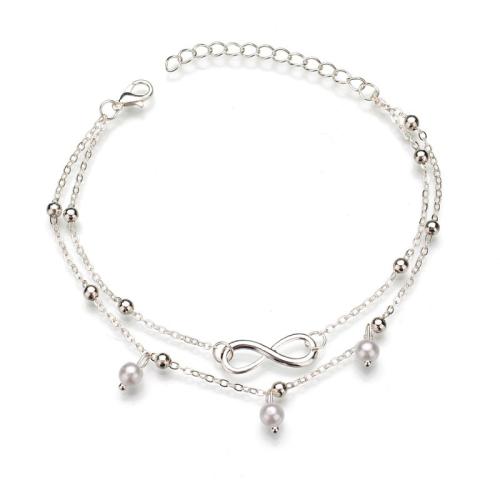 Bracelet de cheville en alliage de zinc, avec perle de plastique, avec 7cm chaînes de rallonge, pour femme, plus de couleurs à choisir, Longueur:Environ 16-19 cm, Vendu par PC